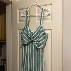 Elodie Sage Green Striped Twist Front Jumpsuit